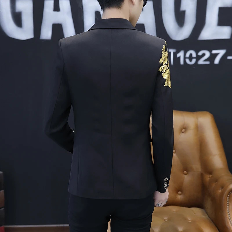 Mens Fashion Gentleman Business Outdoor Travel Printed Wedding Slim Suitable for Korean Trend Handsome Young Casual Jacket 241227