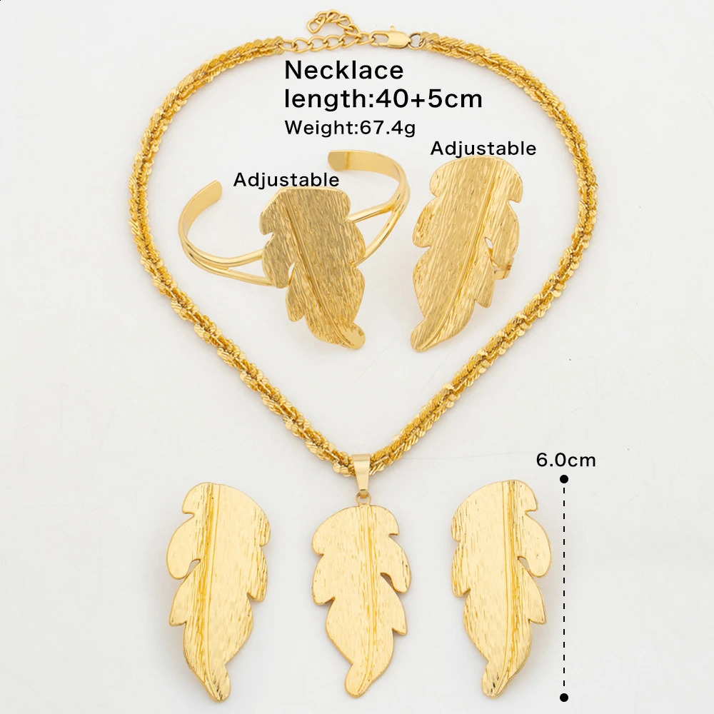 Simple Gold Color Copper Plant Leaf Earrings Chain Bangle Ring for Women Italy Fashion Statement Bracelet Necklace Jewelry Gift 241226