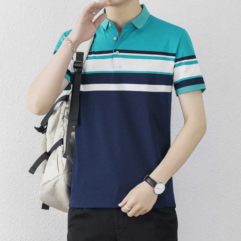 Business Casual Short Sleeve T-shirts Stylish Contrasting Colors Striped Summer New shirt-Neck Mens Clothing Commute shirt Shirts X241228