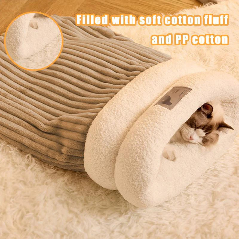 Pet Sleeping Bag Winter Warm Soft Plush Semi Enclosed Cat Nest Sleeping Bag Home Cat and Dog Comfortable Bed Accessories 241225