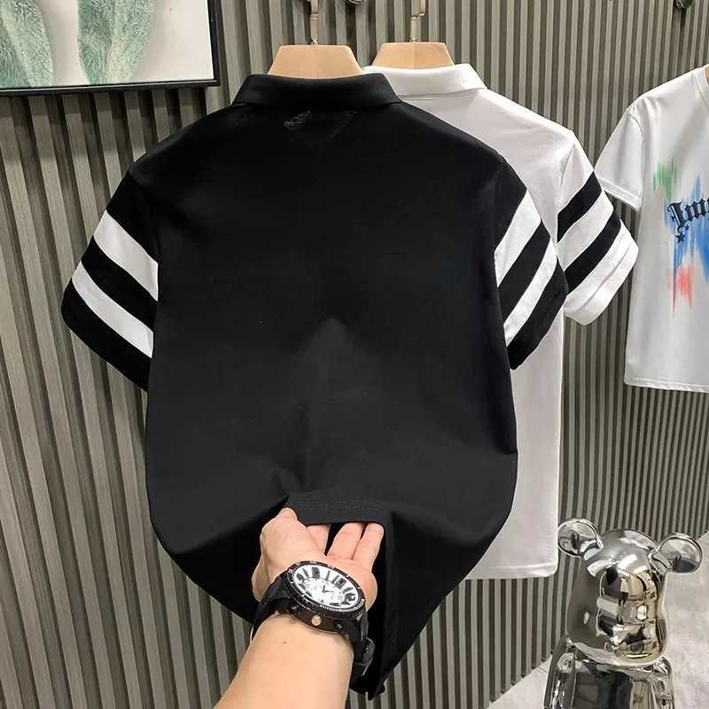 Summer mens striped color fashionable mens short sleeved shirt T-shirt mens printed shirt T-shirt mens casual collar T-shirt X241228