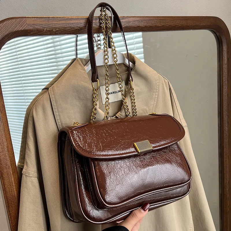 Female Casual Messenger Bag Women Handbag PU Leather Chain Shoulder Bag Square Bag Easy to Clean Womens Bag 241228