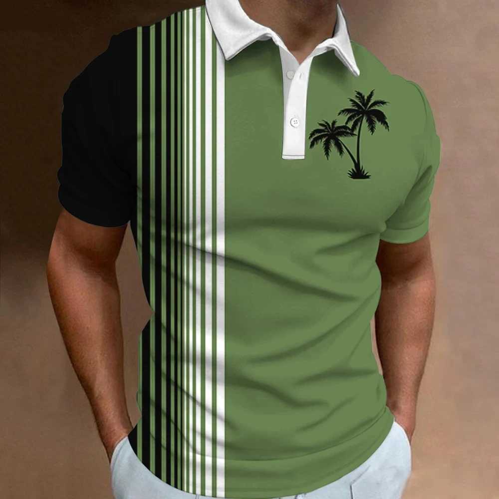 Coconut tree stripe 3D printing Hawaiian beach shirt shirt mens fashionable street clothing short sleeved mens T-shirt mens top X241228