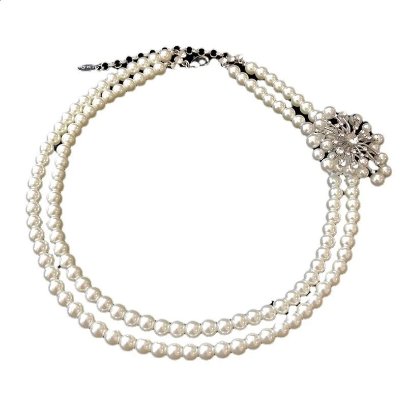 Hepburn style retro court choker double glazed pearl copper star necklace earrings set all match girl 241226