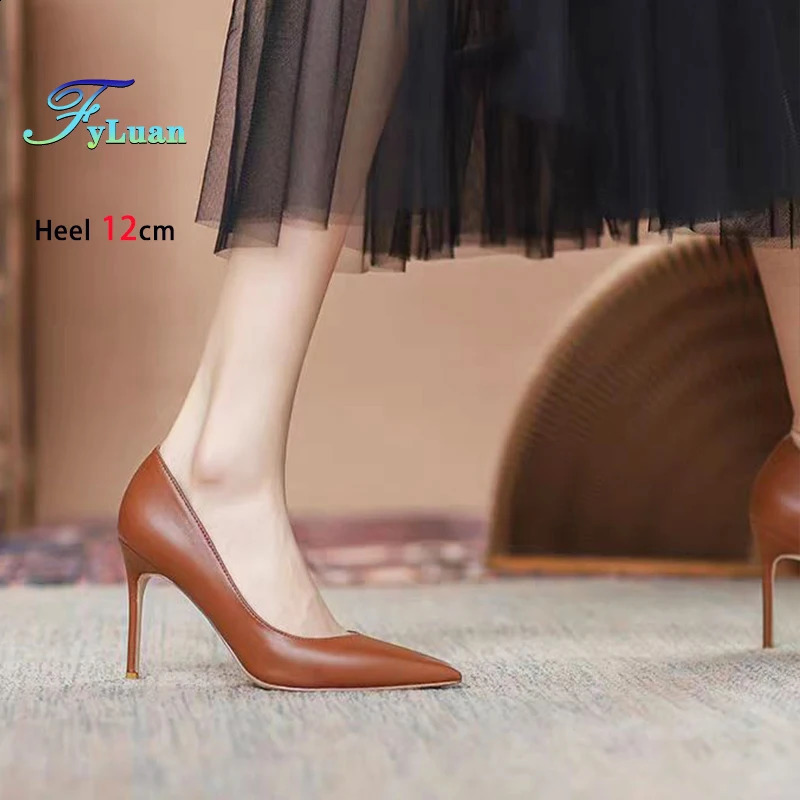 Size 35-45 Ladies Brown High Heels Pointed Elegant Women Shoes All-match 8CM 10CM 12CM Shallow Stiletto Office Party Pumps 241228