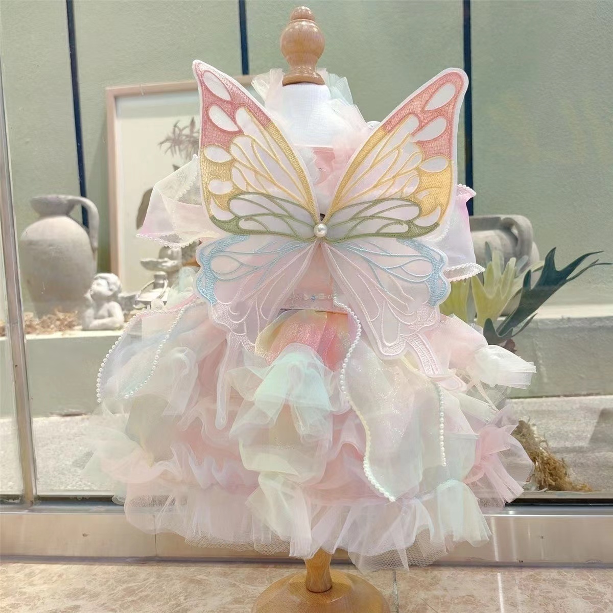 Pet Rainbow Fairy Magic Pink butterfly wings Spring Summer cat than bear Teddy VIP Golden Corgi fairy dress