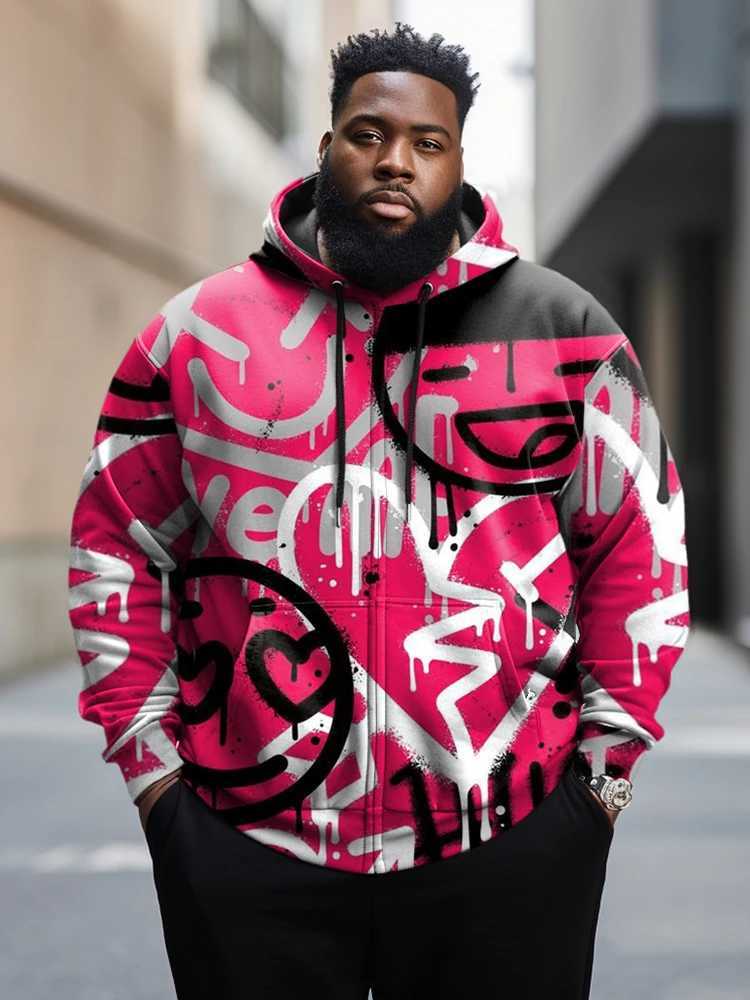ZOOY (L-9XL) Plus Size Mens Skull Hip Hop Graffiti Street Long Sleeve Zipper Hoodie X241228