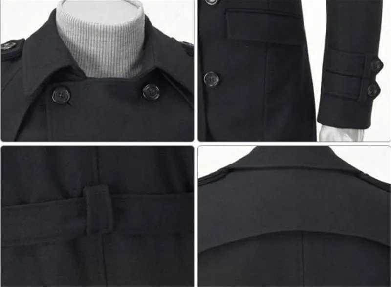 New Mens Jackets Double Platoon Buckle Clothing Men Long Coat Belt Double Breasted Trench Coat Black Grey M-3XL W241228