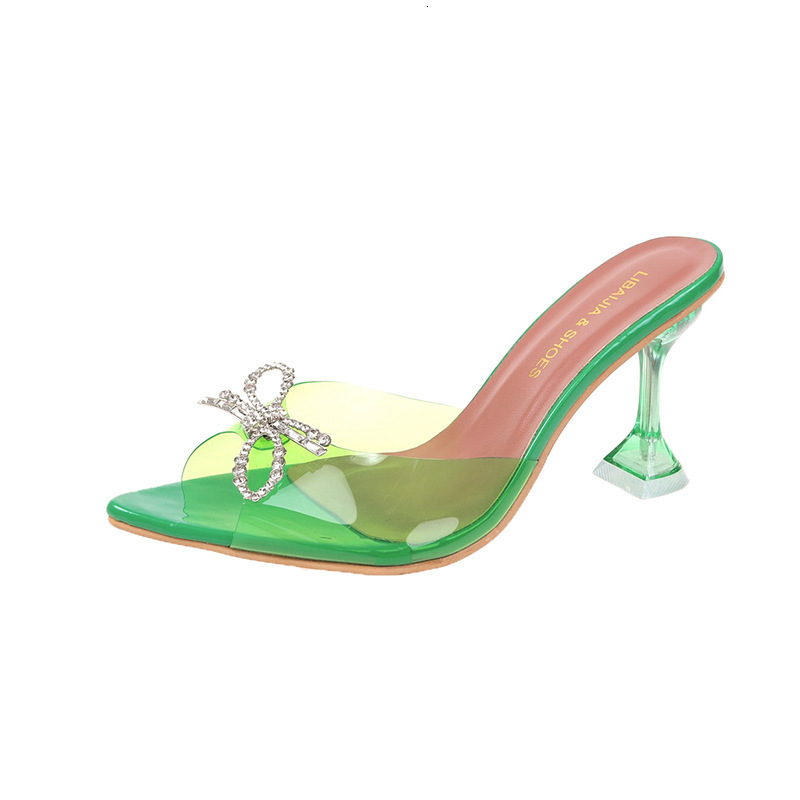 Ddmywed Bow Tie, Slim Crystal Heel, Women's Flip Flops With Pointed High Heels Chinese Brand Shoes F1228-32 ddmythur