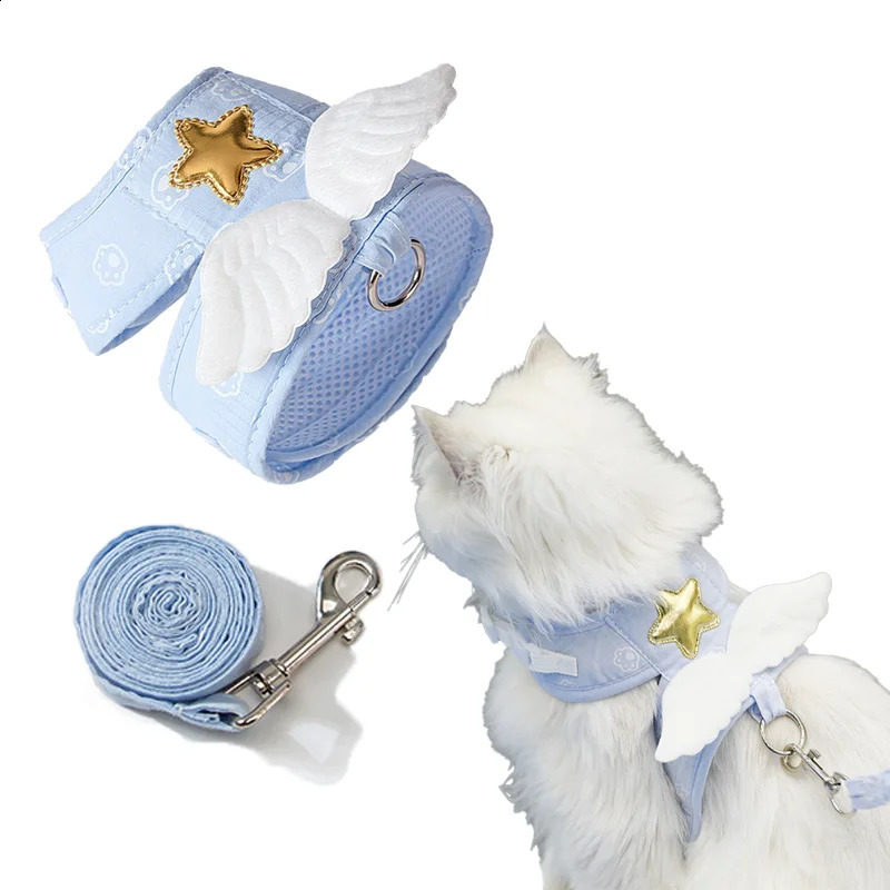 Pet Angel Wing Vest Harness with Leash Kawaii Personalized for Cat Dog Harness Necklace Accessories Cat Harness Leash 4 Season 241227