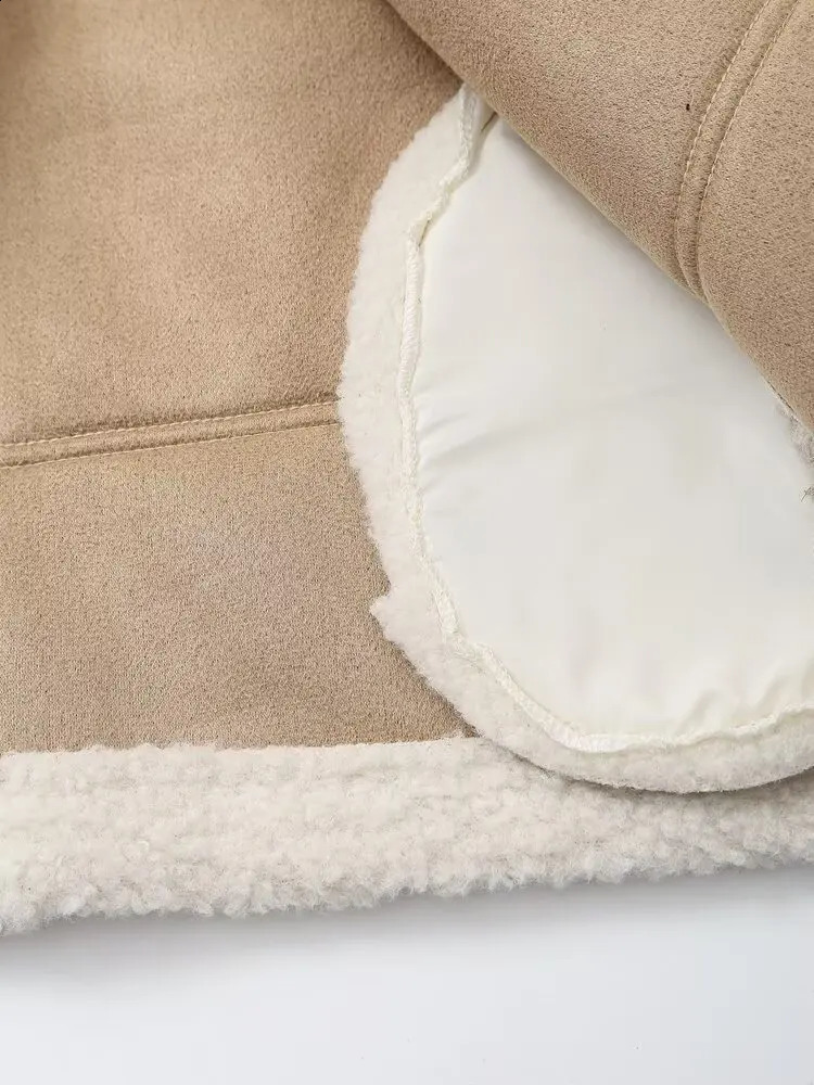 style lapel zipper sherpa jacket womens winter fashion warm fleece double-sided jacket 241227