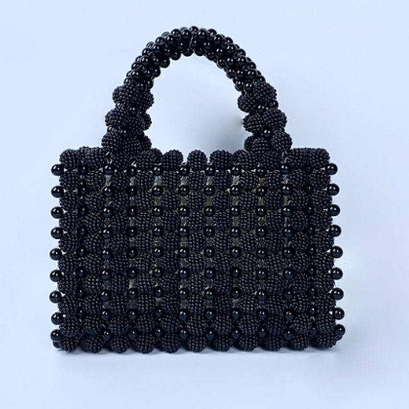 Design Pearl Evening Handbag Handmade Woven Casual Women Fashion Beading Small Square Bag