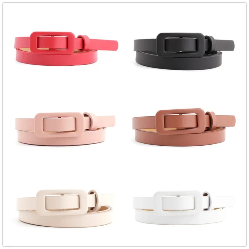 Wholesale Square Buckle Without Holes Ladies Blackwhitered Pu Leather Fashion Female Fine Belt for Jeans Dress Decoration 241225