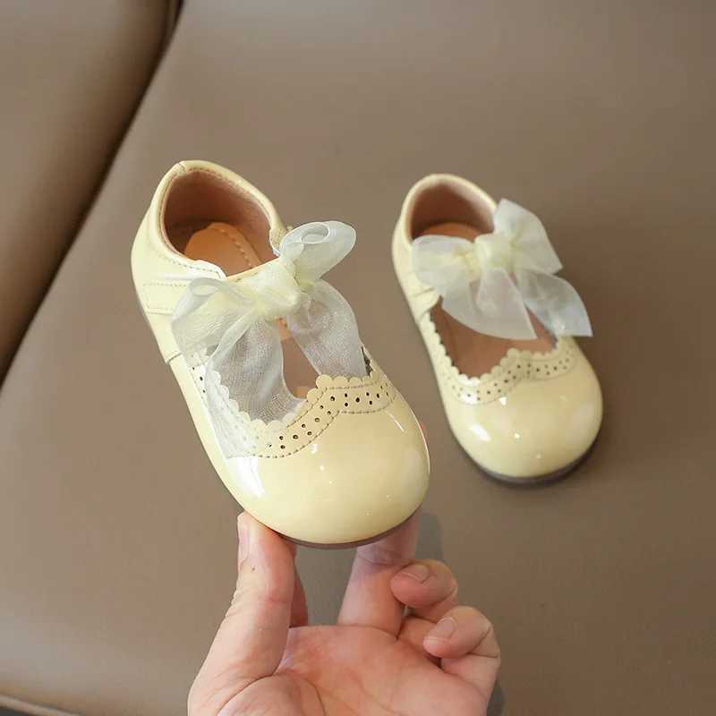 Baby Girls Princess Shoes 2024 New Kids Fashion Bowknot Solid Leather Flats Comfortable Cute Toddler Shallow Mary Jane Shoes W241228