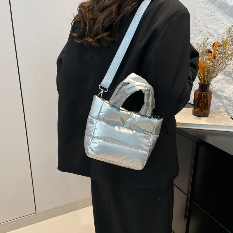 Black Padded Handbags Quilted Women Shoulder Bags Nylon Down Cotton Small Crossbody Bag Winter Tote Purse 241227