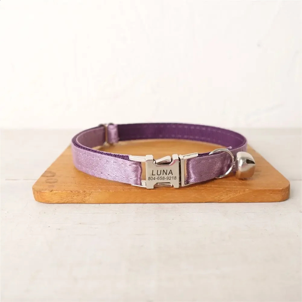 Personalized Cat Collar with Free Engraving Matching Pet LeashCustomzied Contacts Metal Buckle Shiny Purple Pet Collar 241227