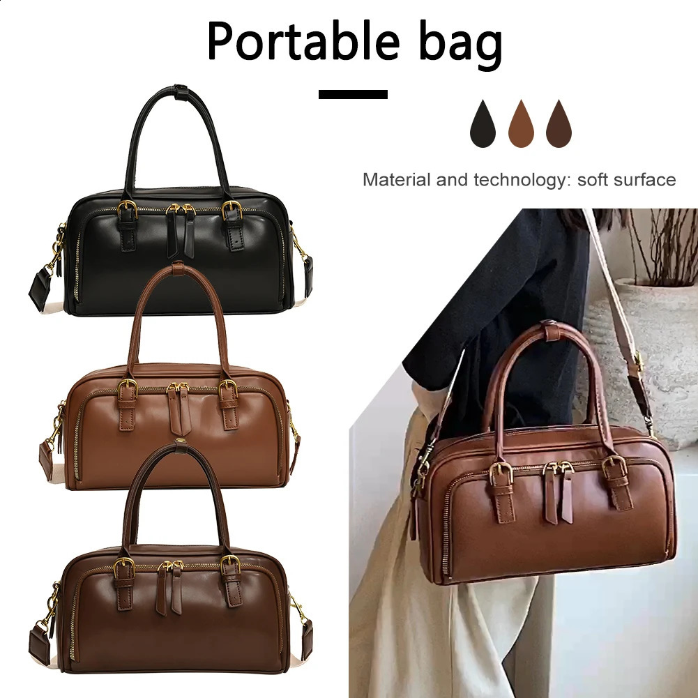 Handbag for Women Adjustable Strap Boston Tote Bag PU Leather Multi-pocket Top Handle Bag Solid Clutch Purse for Work Travel 241228