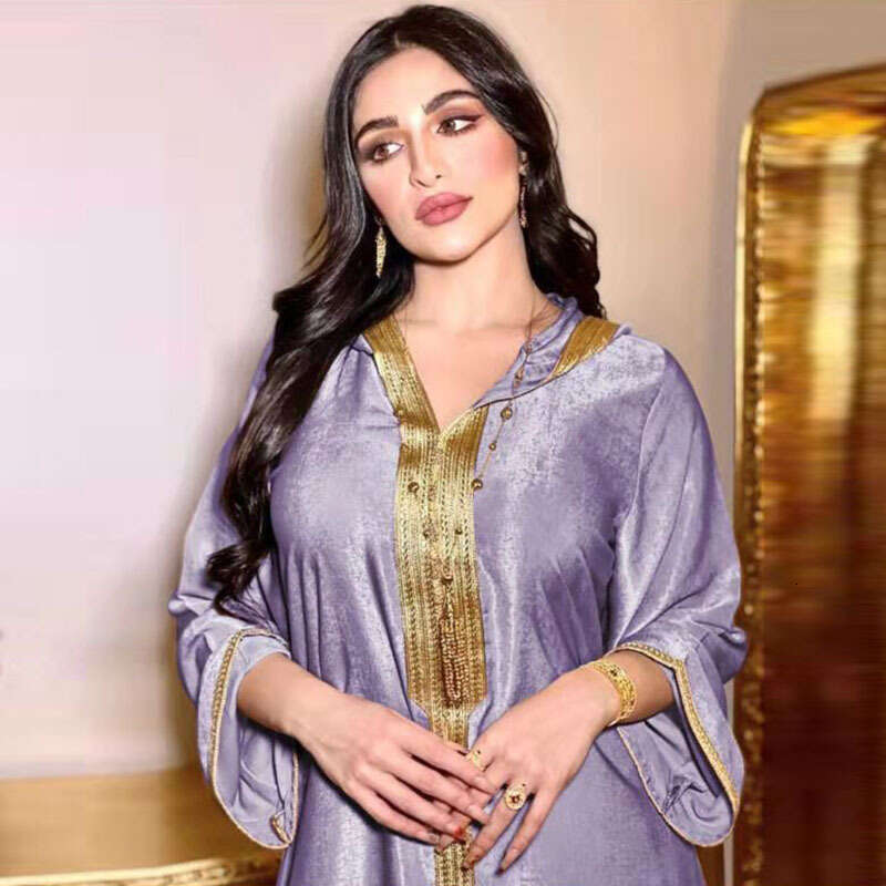 Dubai Champagne Hooded Lace Suede Muslim Robe Women Abaya