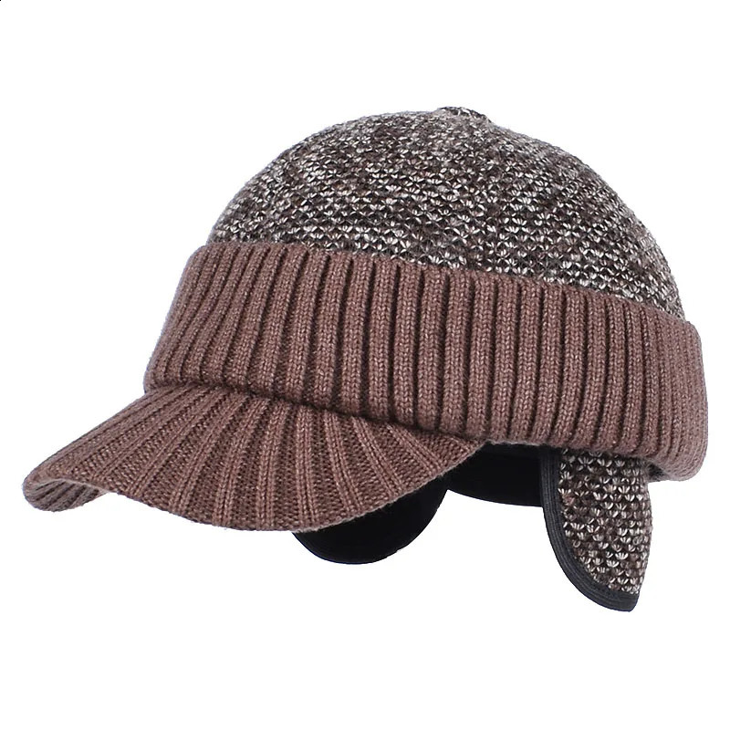 Winter Cap Man Russian Earflap Hat Autumn Ushanka Outdoor Warm Thick Knit Fleece Lined Hat Dad Baseball Caps Black 241227