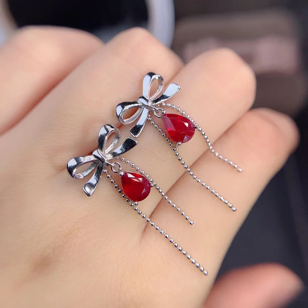KJJEAXCMY Fine Jewelry Natural Ruby Earrings For Women S925 Pure Silver Exquisite Inlaid High Clarity Gem Support Testing 241226