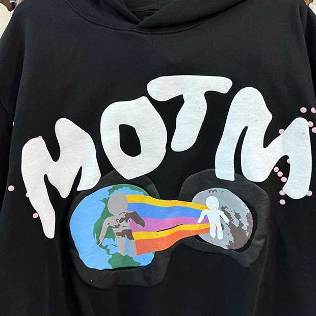 Puff Foam MOTM Letters Rainbow Connect Two People CPFM Hooded Hoodie Men Women Streetwear Sweatshirts Black Pullovers X241228
