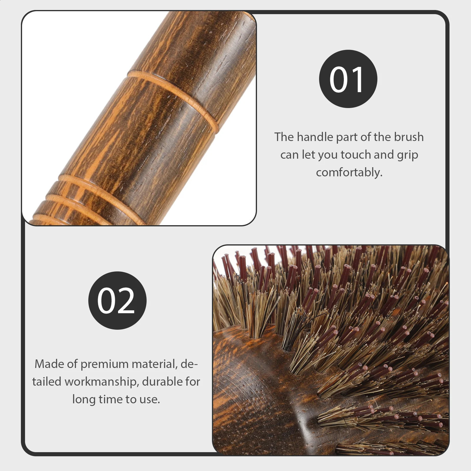 Pig Bristle Curling Comb Curly Hair Styling Brush Blow-dry Hairbrushes for Women Drying Oversized Wood 250103