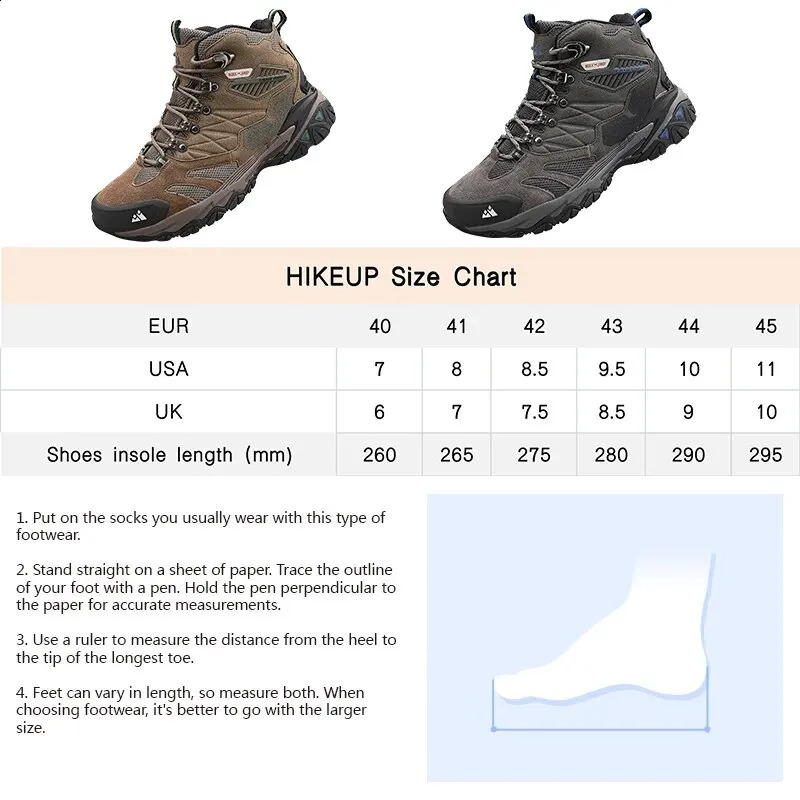 HIKEUP Winter Boot Men Outdoor Hiking Boots Suede High Top Trekking Men Shoes Rainproof Tactical Combat Military Boots 241228