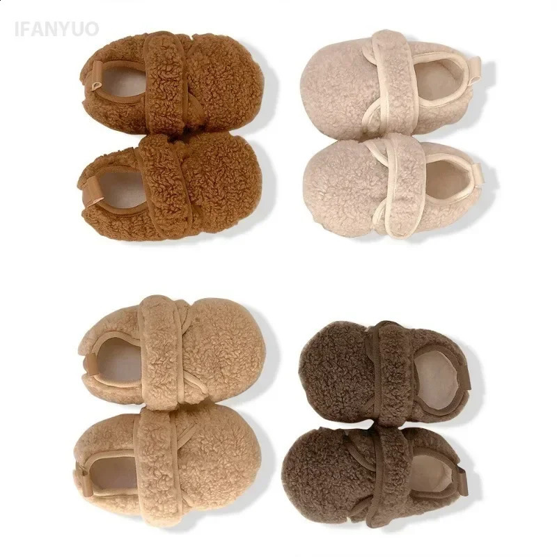 0-2Y Baby Plush Shoes Autumn Winter Solid Color Boys Girls Walking Shoe Versatile Soft Soled Anti Slip Princess Dress Shoes 241228