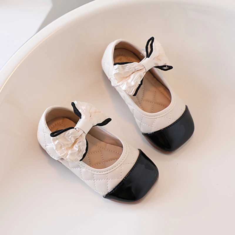 Toddler Girls Princess Shoes Patchwork Bowknot Light Children Mary Janes Square Toe Elegant Black Beige 21-30 Autumn Kids Flats W241228
