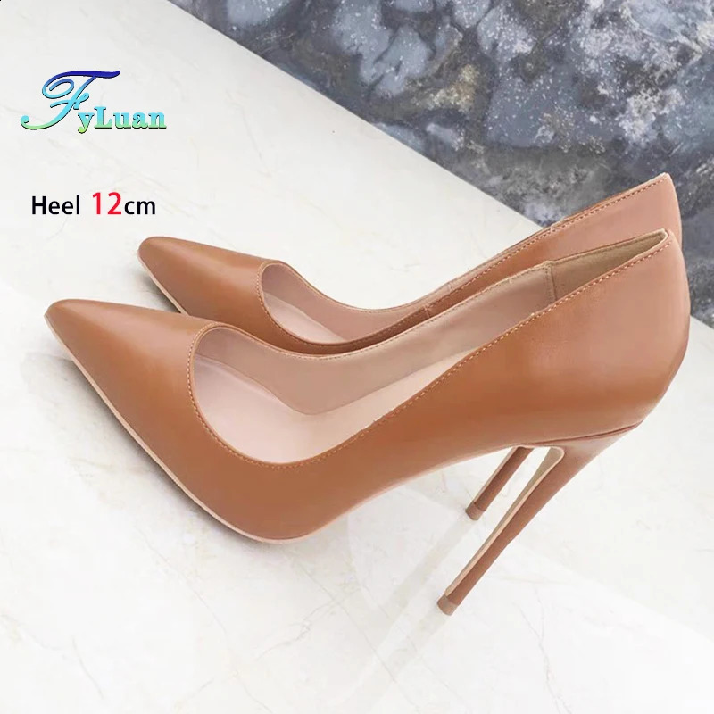 Size 35-45 Ladies Brown High Heels Pointed Elegant Women Shoes All-match 8CM 10CM 12CM Shallow Stiletto Office Party Pumps 241228