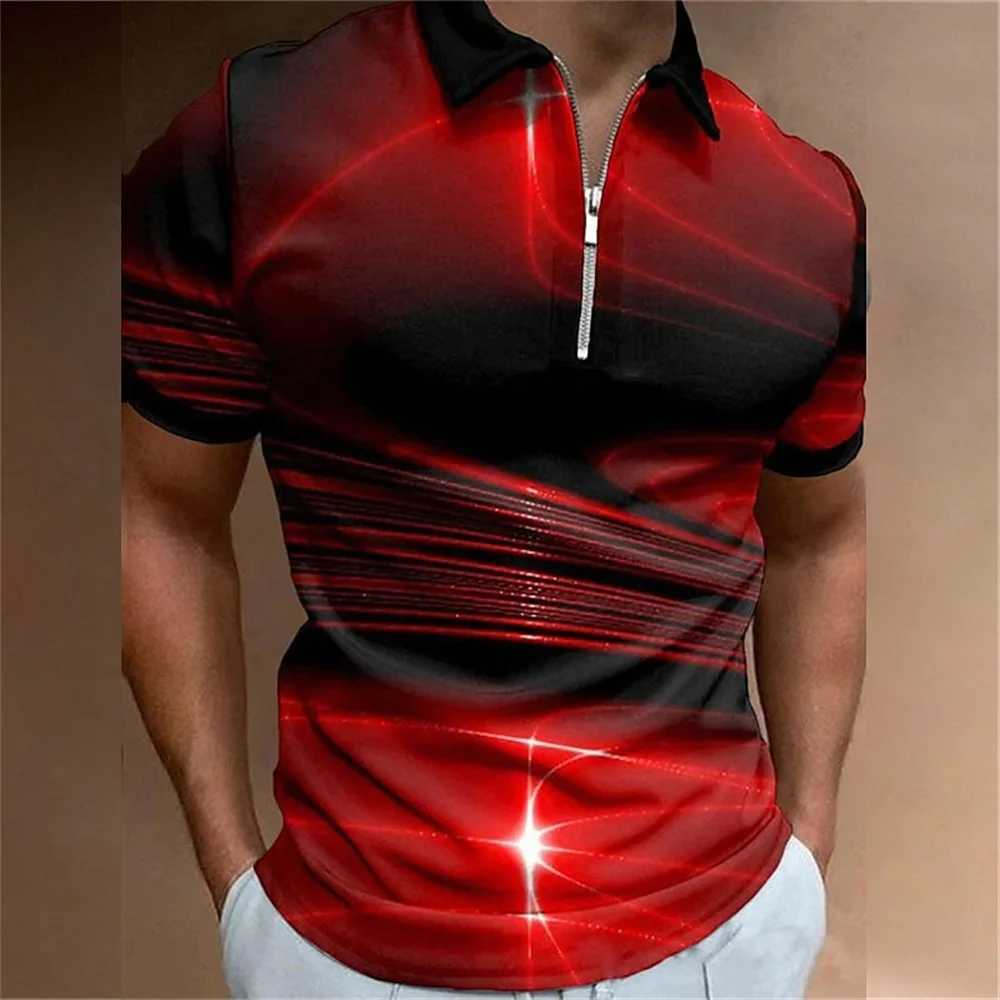 Mens shirt T-shirt Color Stripe Printed Zipper Summer Casual Mens Top Mens Simple Fashion shirt Shirt X241228