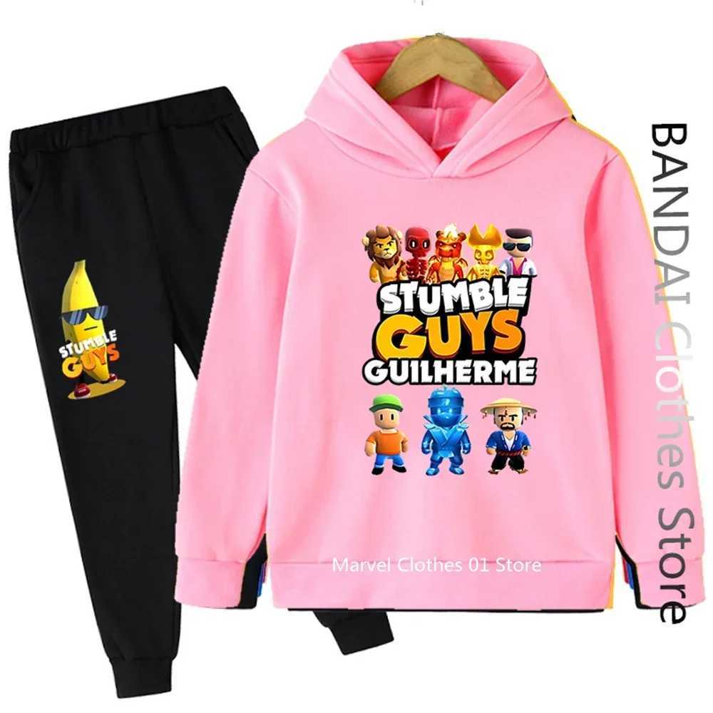 Stumble Guys Game Spring Hooded kids boutique clothes sweatshirt Pants pullover KAWaii Anime hoodie boys girls Sets X241228