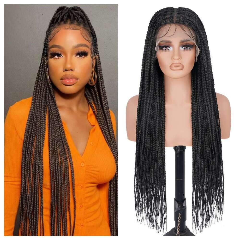 13X4 Front Synthetic Wig Pre Woven Knotless Box Shaped High-Definition Transparent Lace Braid Kq2 Kq2
