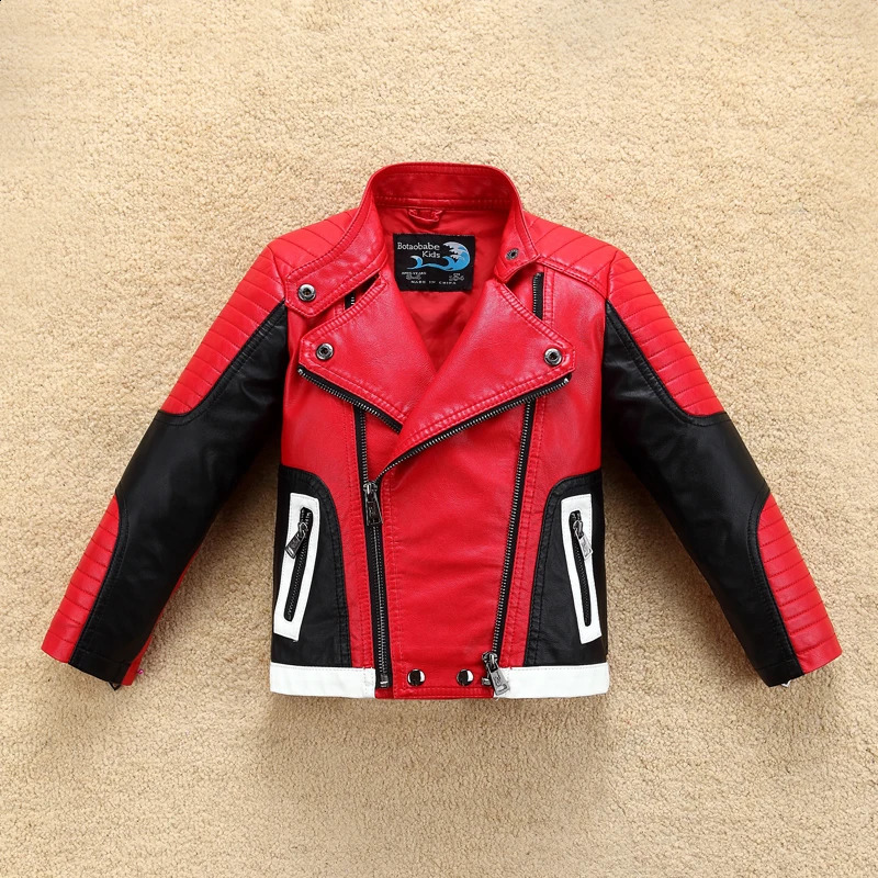 Handsome Cool Boys Leather Motor Jacket For Autumn Spring Kids Warm Coat Bomber Baby Toddler Winter Clothes 241227