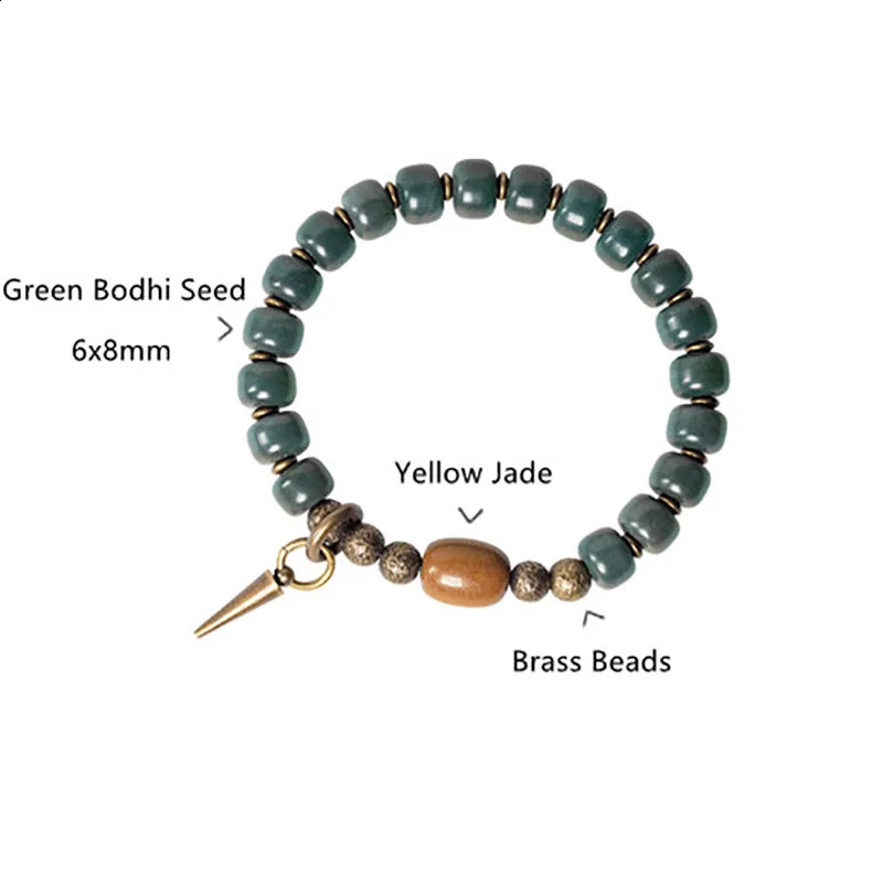 Drop Natural Green Bodhi Seed Bracelet Beaded Brass Metal Healing Energy Jewelry For Men Women Special Gift For Friends 241227