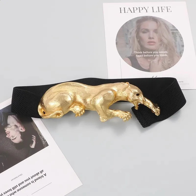 Womens Fashion Black Genuine Leather Gold Leopard corset Female Cummerbund Coat Waistband Dress Decration Wide Belt J005 241227