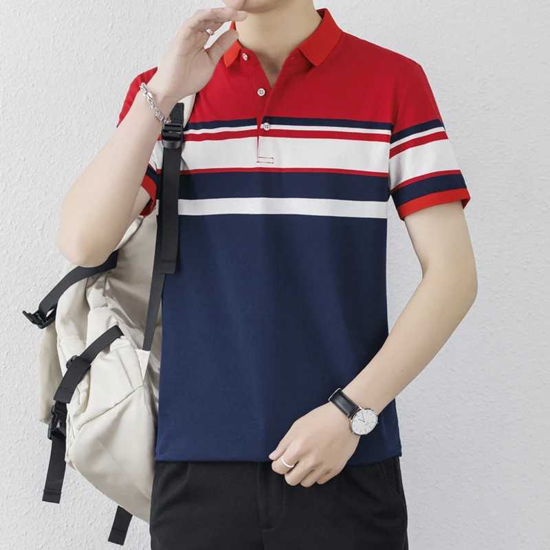 Business Casual Short Sleeve T-shirts Stylish Contrasting Colors Striped Summer New shirt-Neck Mens Clothing Commute shirt Shirts X241228