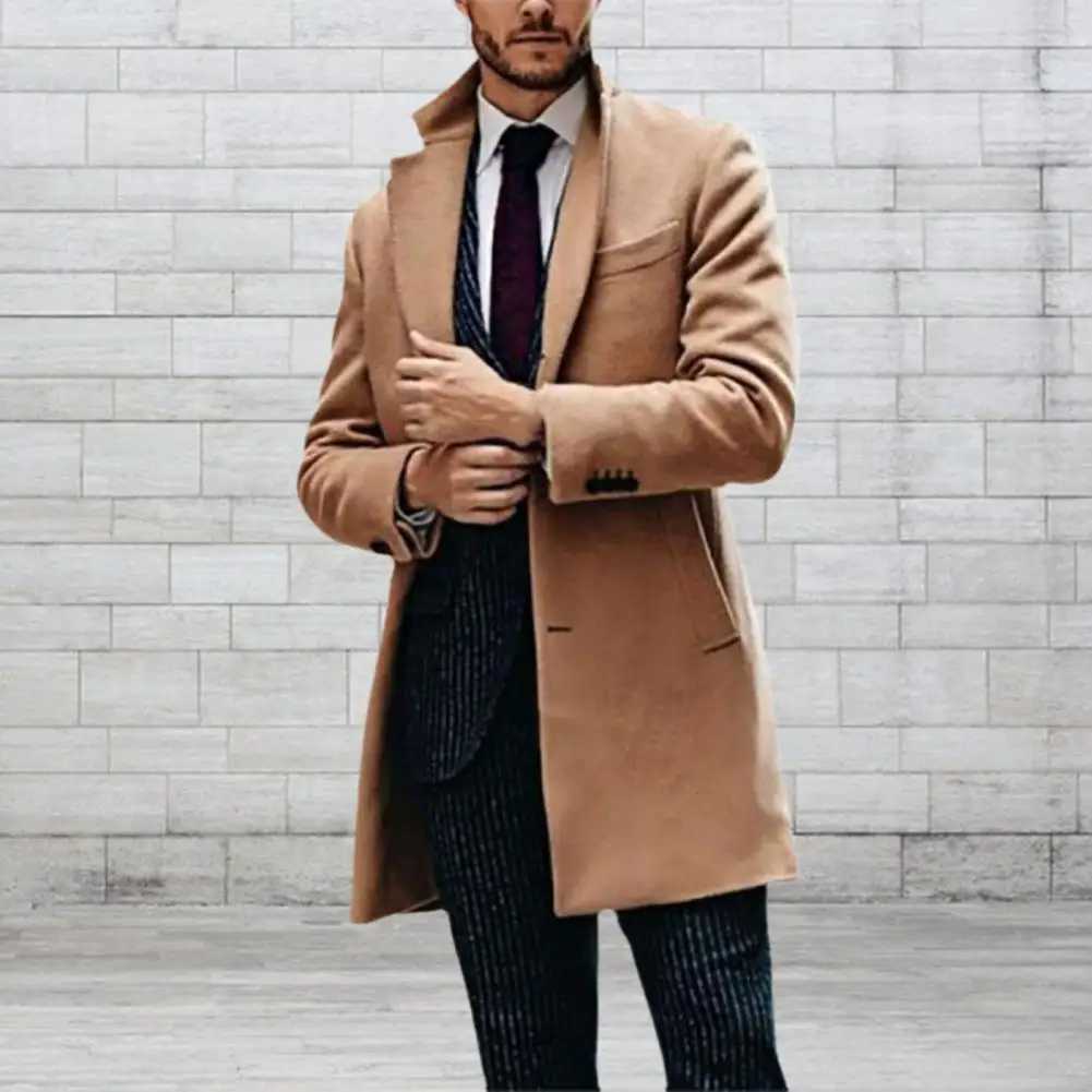 Classic Autumn Winter Long Jacket Men Khaki Trench Coat Single-breasted Turn-down Collar British Style Formal Thermal Men Coat W241228