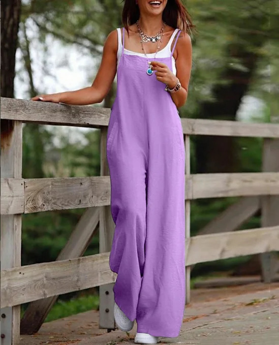 Fashion Jumpsuit Women Casual Pocket Decor Suspender Female Loose Rompers 241224