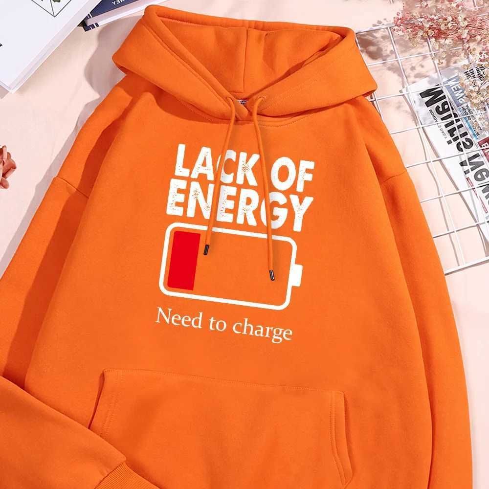Lack Of Energy Letter Hoodie Men Simple Warm Fleece Hoodies Fashion Casual Sweatshirt Oversized Loose Hoody Soft Comfort Tops X241228