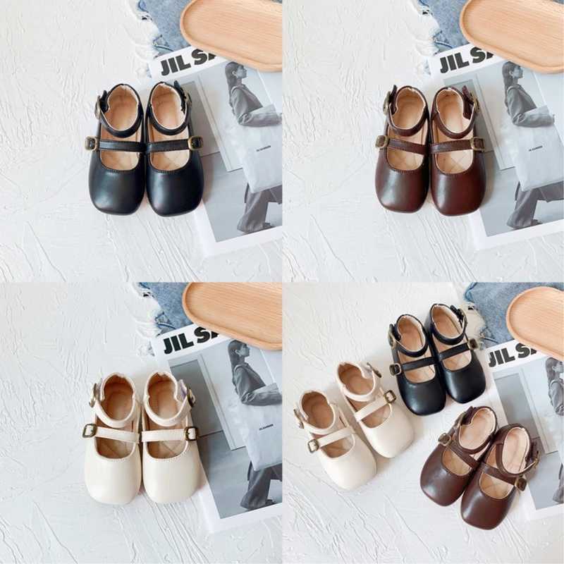 Childrens Princess Apartment Spring Sweet Retro Shoes Square Toes Little Girl Par Leather Dress Shoes Non slip Flat Bottom W241228