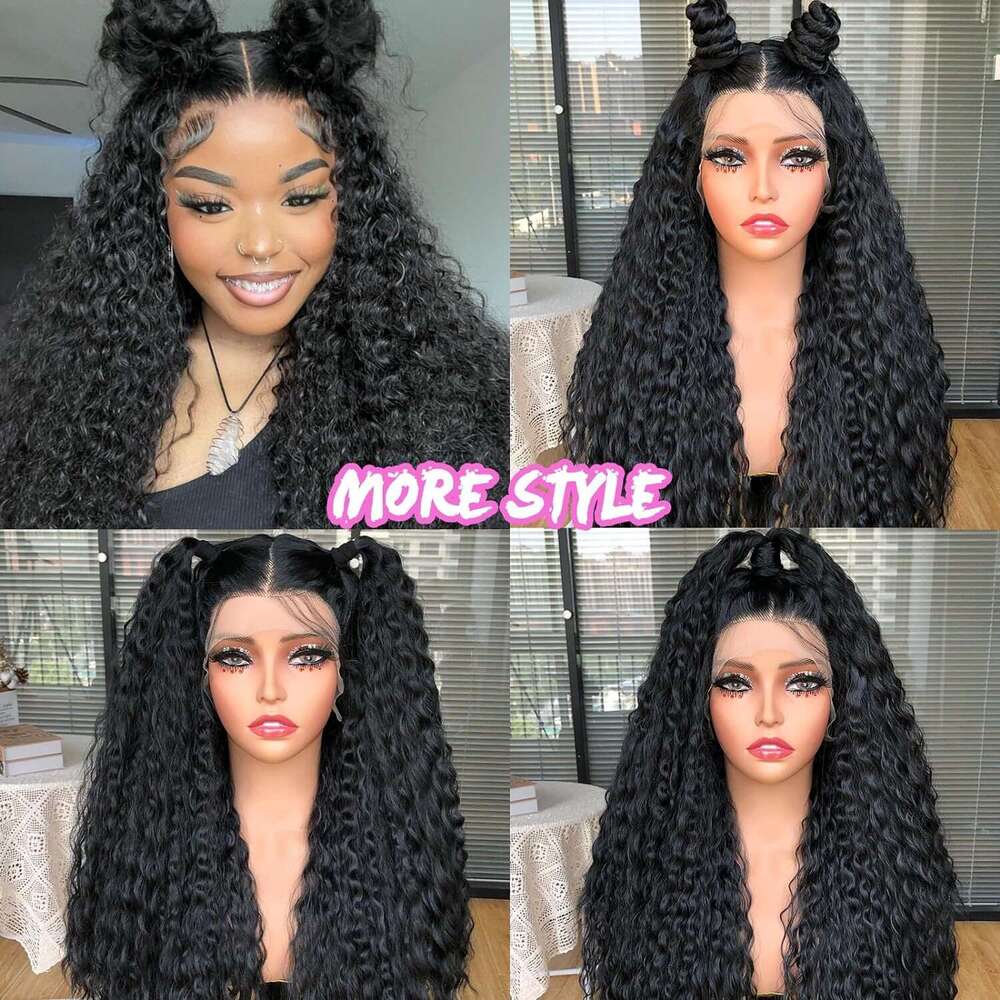 Wig 13 4 * 1T Type Front Lace Synthetic Headset Black Medium Split Long Twisted Braid Small Curled Hair Kq2 Kq2