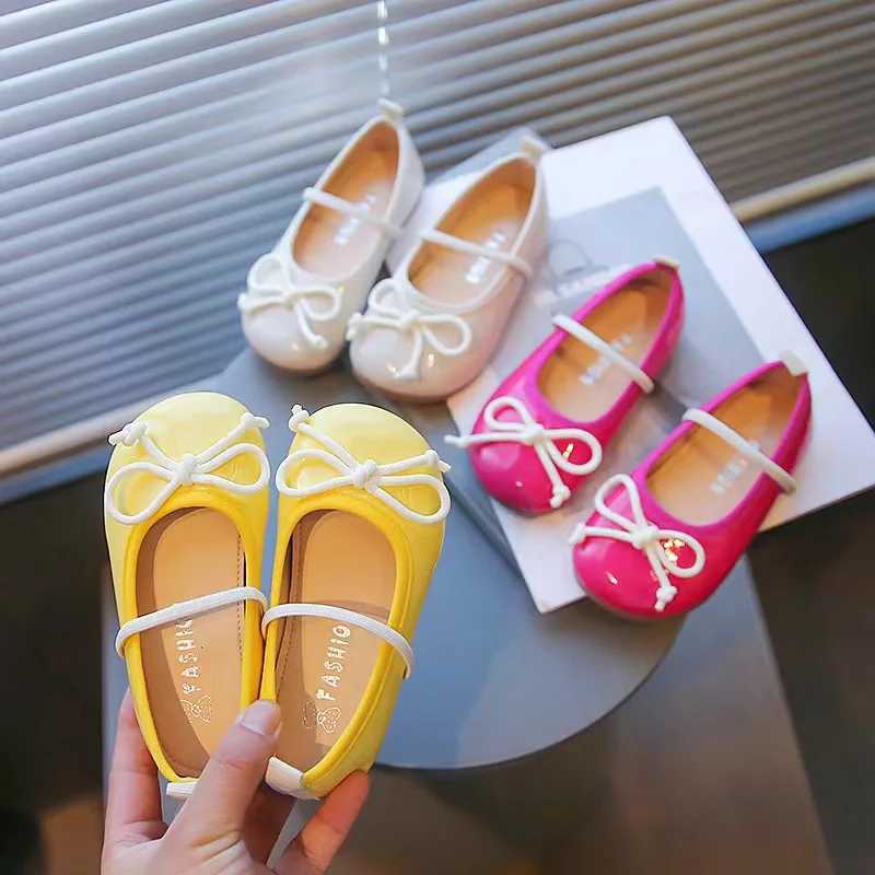 Girls Flat Shoes Jelly Color Cute Bowknot Leather Shoes Kids Soft bottom Princess Single Shoes for Children Rose Green Yellow W241228