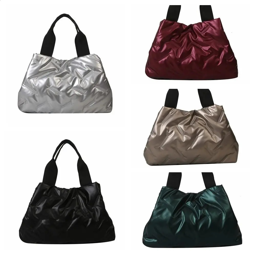 Retro Large Capacity Puffer Tote Bag Korean Style Quilted Down Cloud Handbag Lightweight Padded Space Cotton Underarm bag Daily 241226