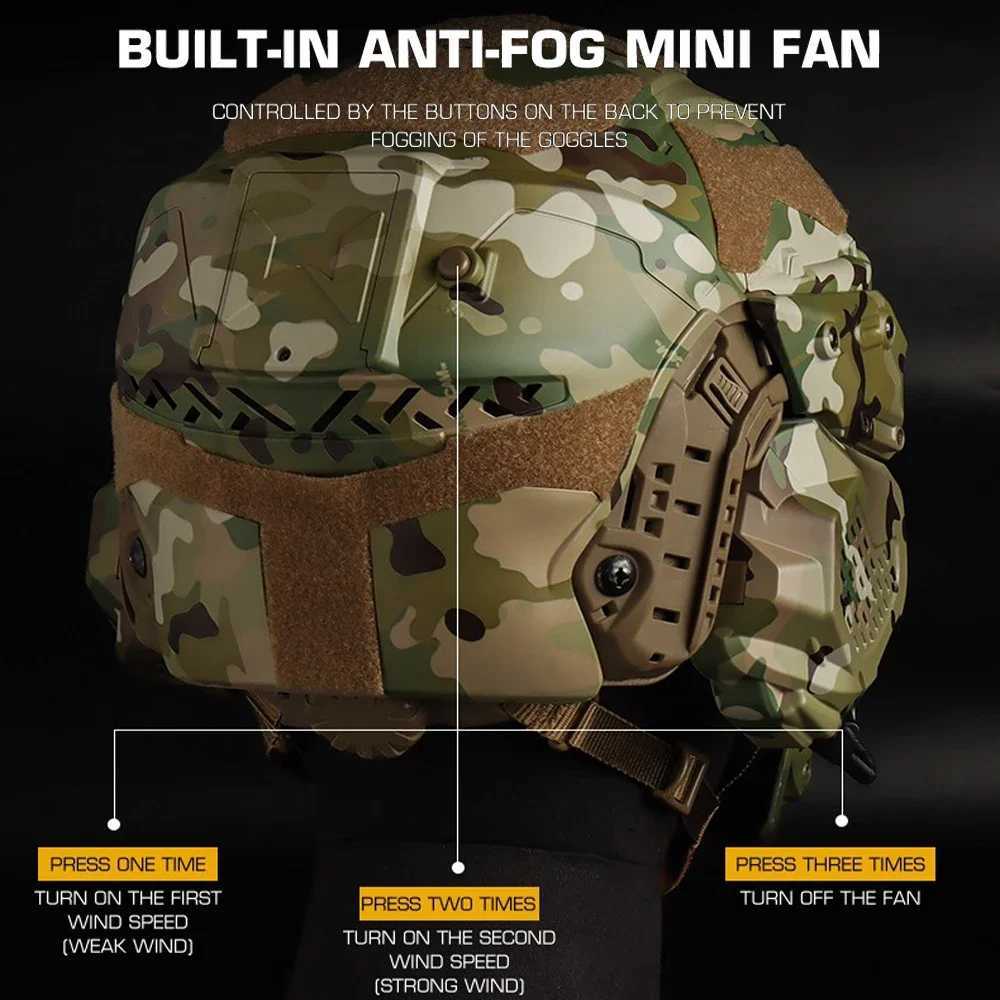 Airsoft Fast Helmet Tactical Military W-Ronin Assault Helmet II Built-in setAnti-fog FanFlip MaskReplacent ns W241228