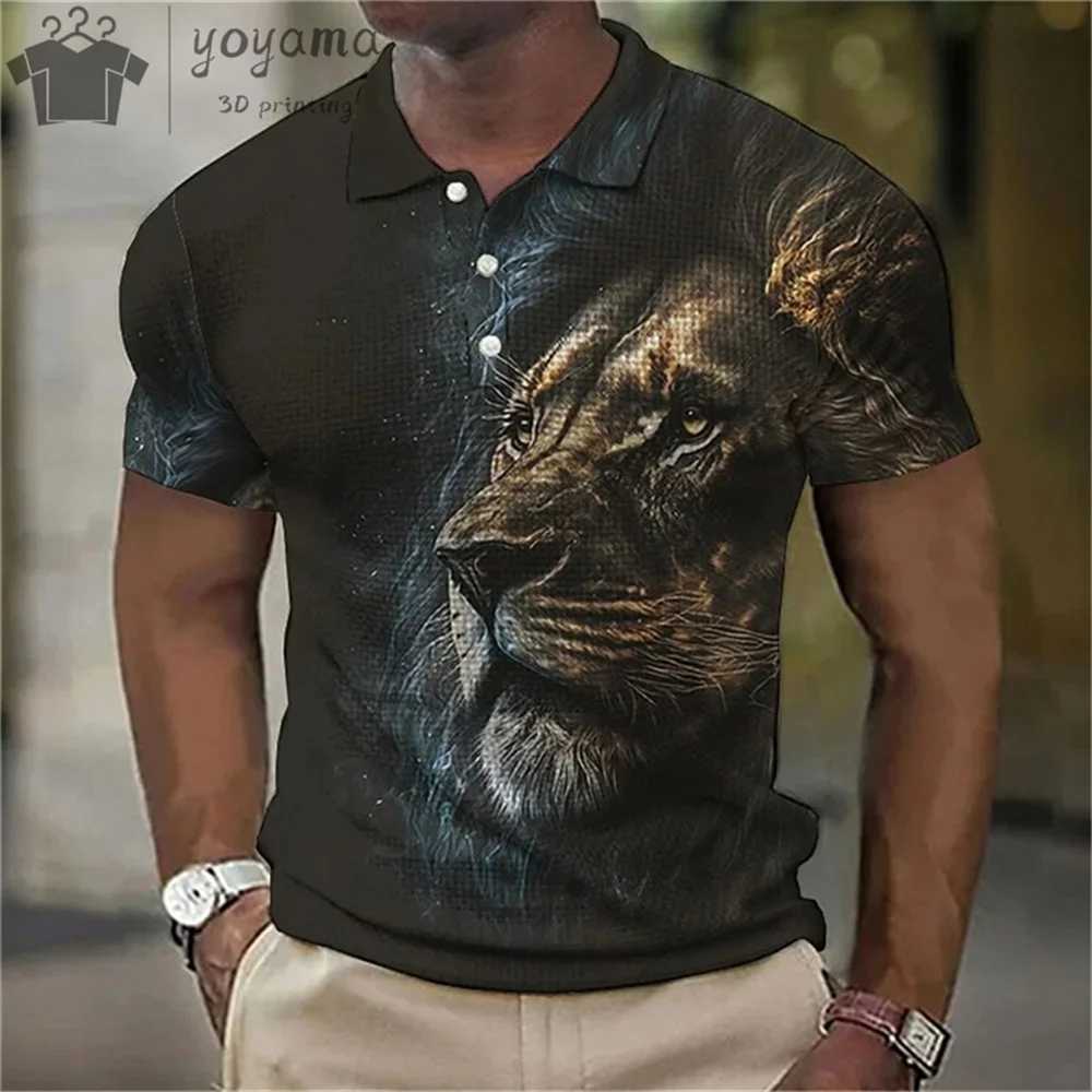 Summer Men shirt Shirt Animal Print 3D Simple Lapel Mens Shirts Lion Print Mens Short Sleeve Shirts Casual Mens Clothing Tops X241228