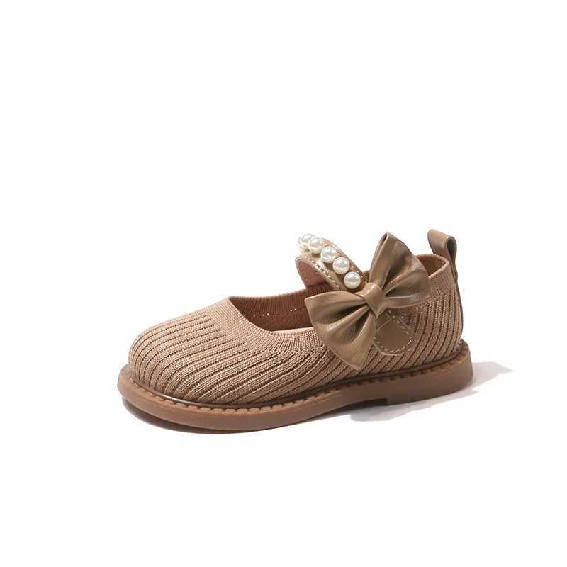 New Girl Princess Knitted Shoes Fashion Edition Soft Elegant Fashion Bow Beaded Childrens Slippers Wedding Slide Mary Jane H03256 W241228