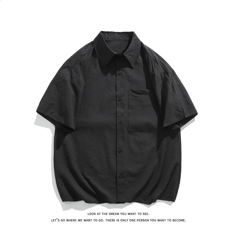 Summer Mens Short sleeved Solid color Casual Shirt Baggy Caigo Short sleeved Mens Basic Sportswear O-neck Loose Short sleeved 241227