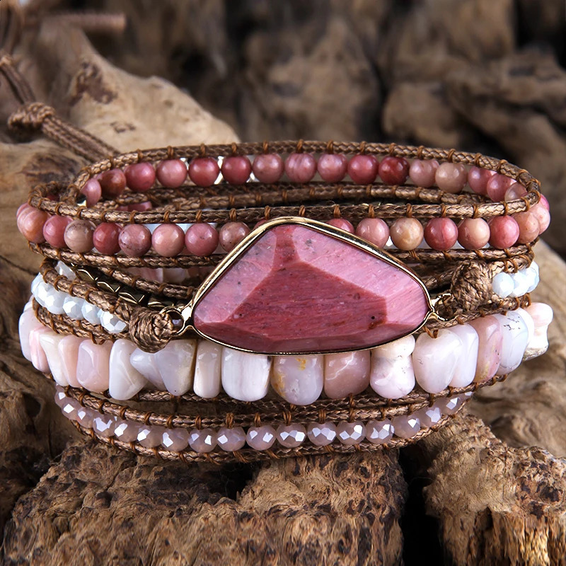 RH Fashion Bohemian Jewelry Triangle Natural Stones Charm 5 Strands Mix Handmade Wrap Bead Bracelets Festival Gift 241227
