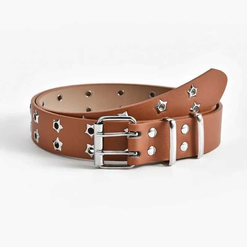 Fashion Men Women Punk style Chain Belt Adjustable Hollow star Double breasted Buckle Metal Buckle Leather Jeans Waistband W241228